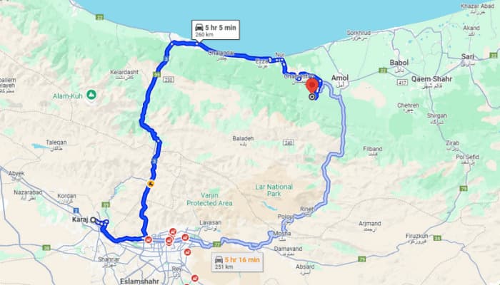 مسیر کرج _ مازندران